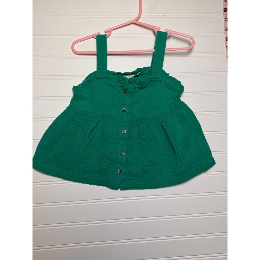 Cat & Jack Toddler Girls 3T Green Cotton Gauze Button Front Babydoll Tank Top